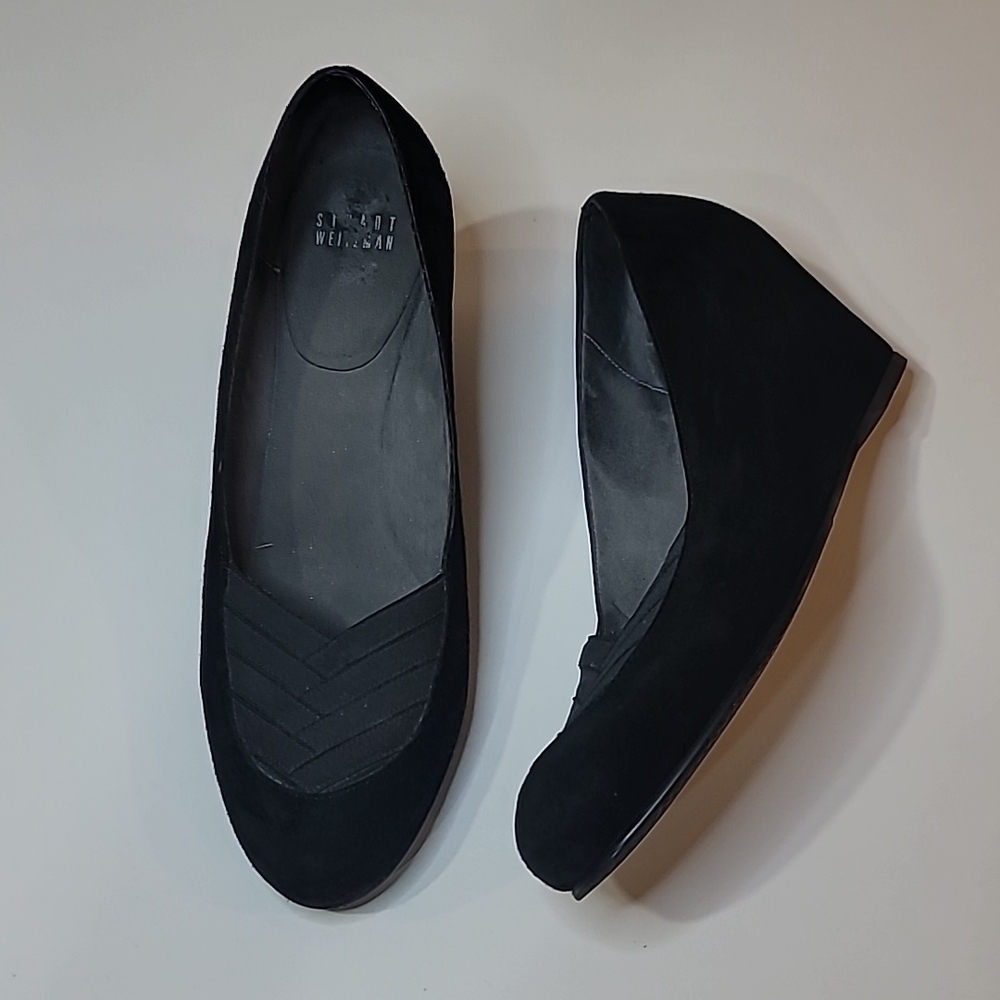 Stuart Weitzman Black Suede Wedge Flats